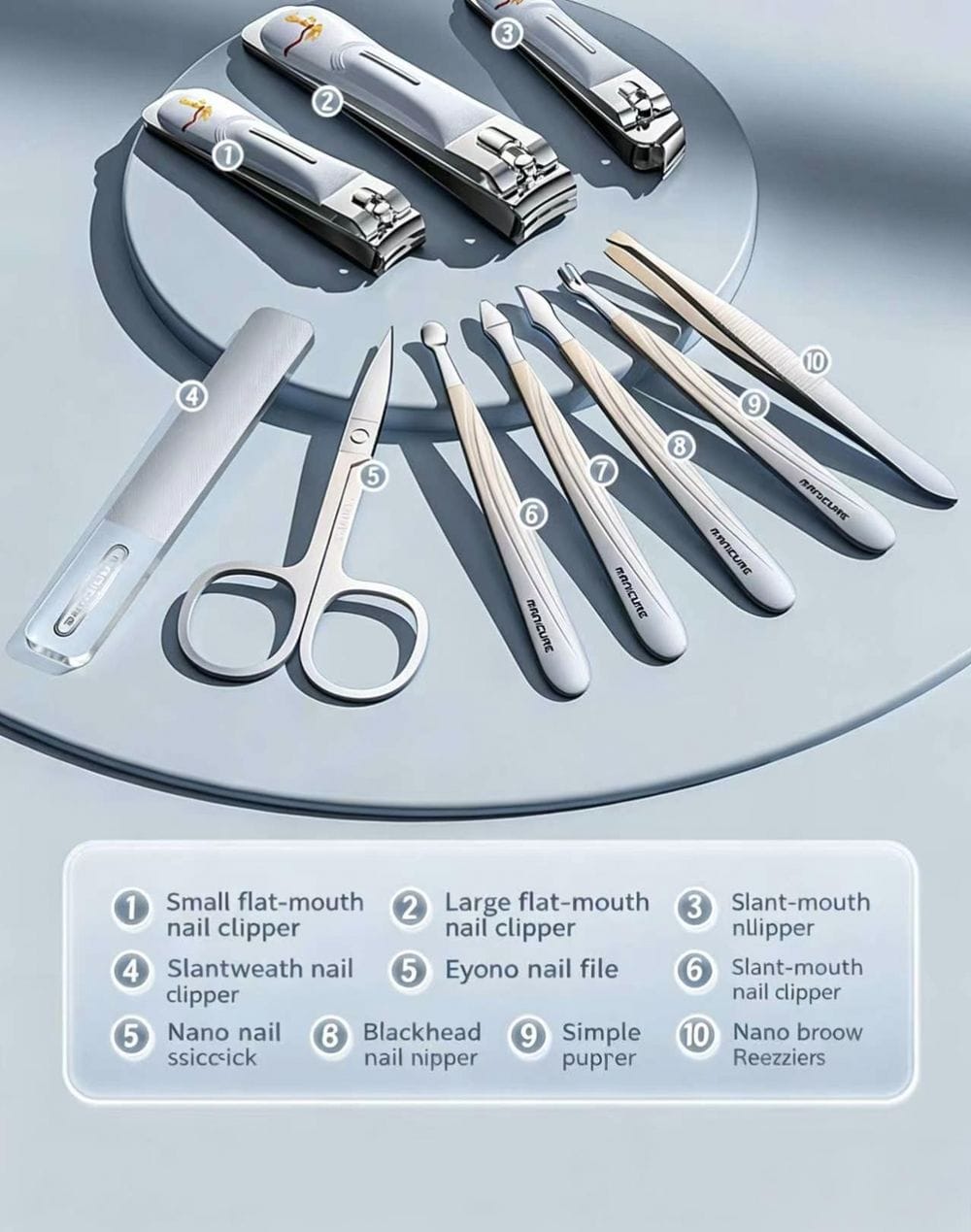 Professional 10-Piece Manicure Set Tools Display
