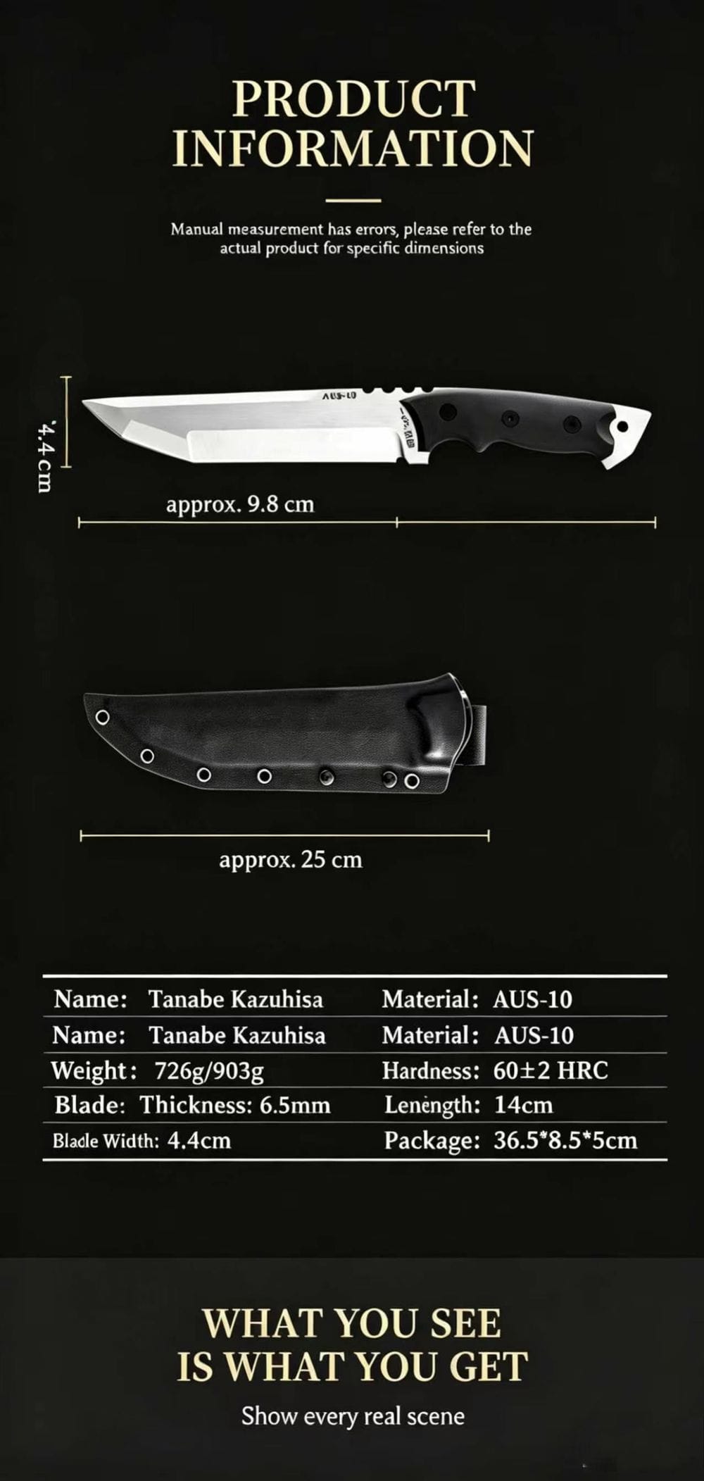 AUS-10 Tanto Knife Specifications