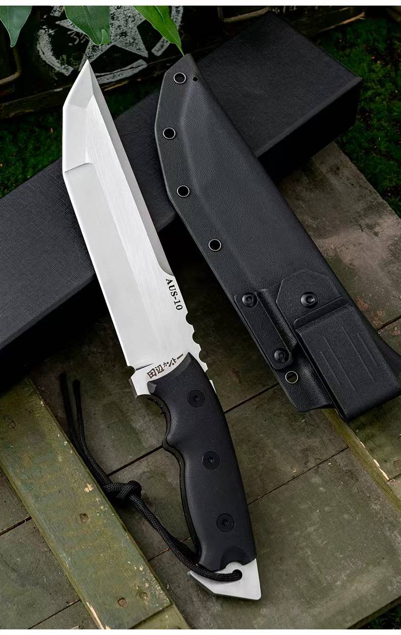 AUS-10 Tanto Knife with Sheath