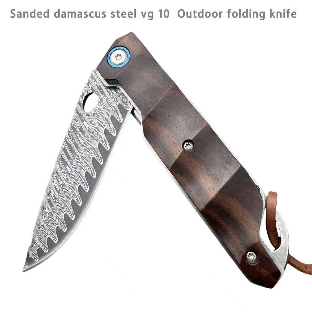 VG10 Damascus Wood Handle Folding Knife Detail