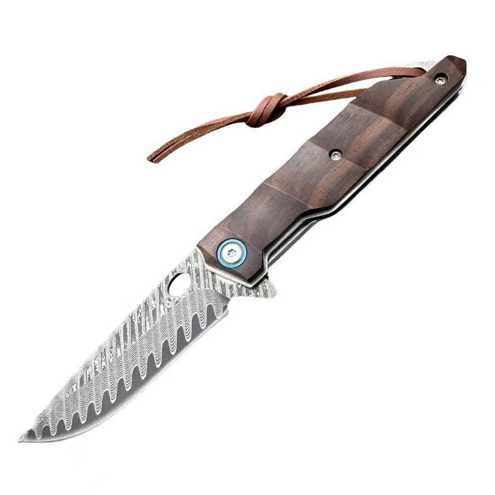 VG10 Damascus Wood Handle Folding Knife Side View