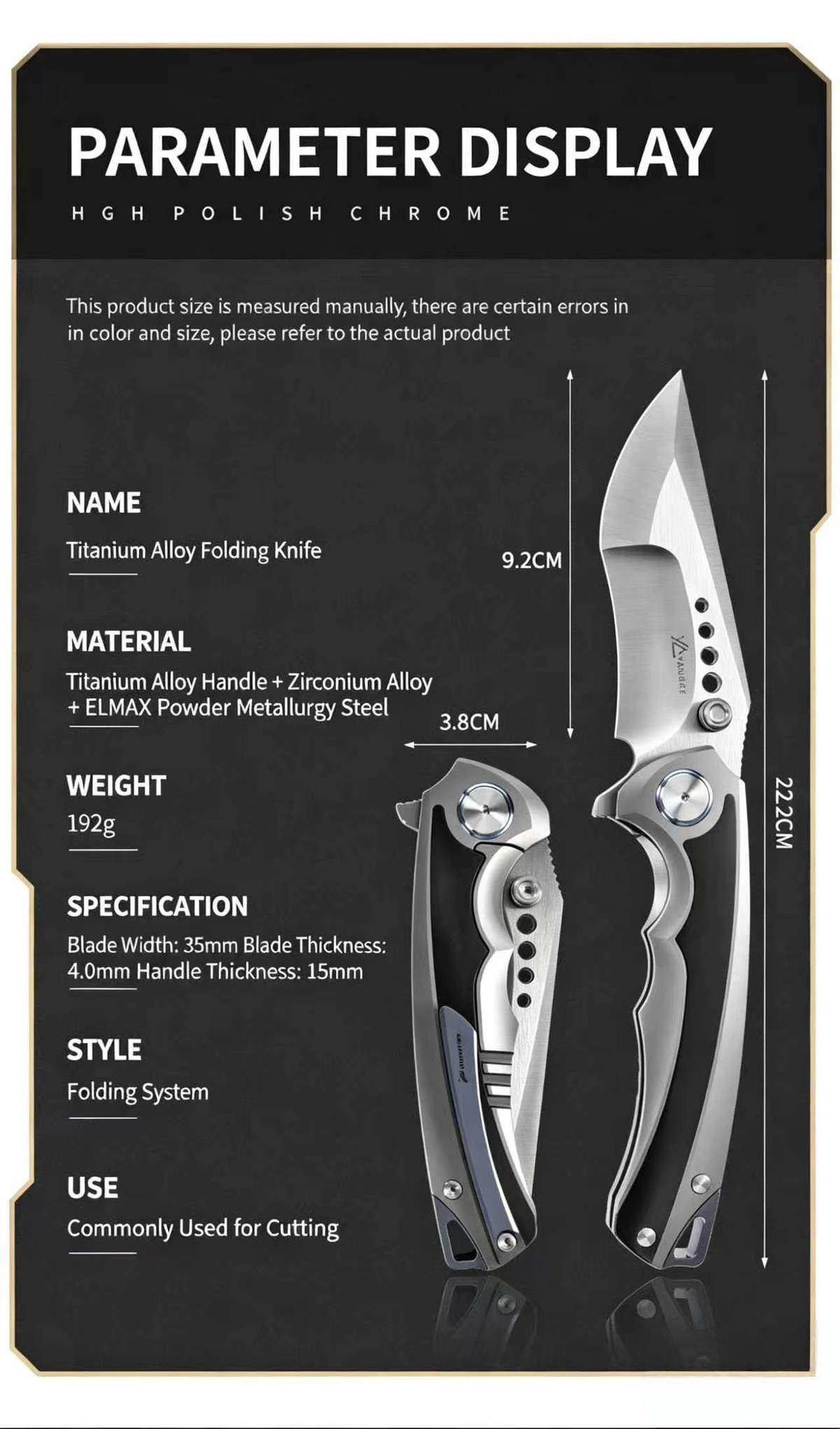YANGGE Titanium-Zirconium Folding Knife Parameters