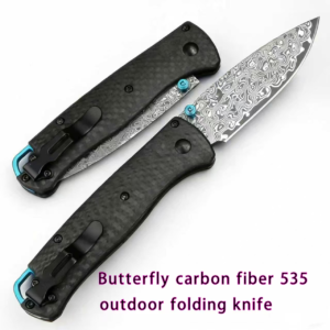 Damascus Folding Knife Wholesale — Carbon Fiber 535 Blue Accent