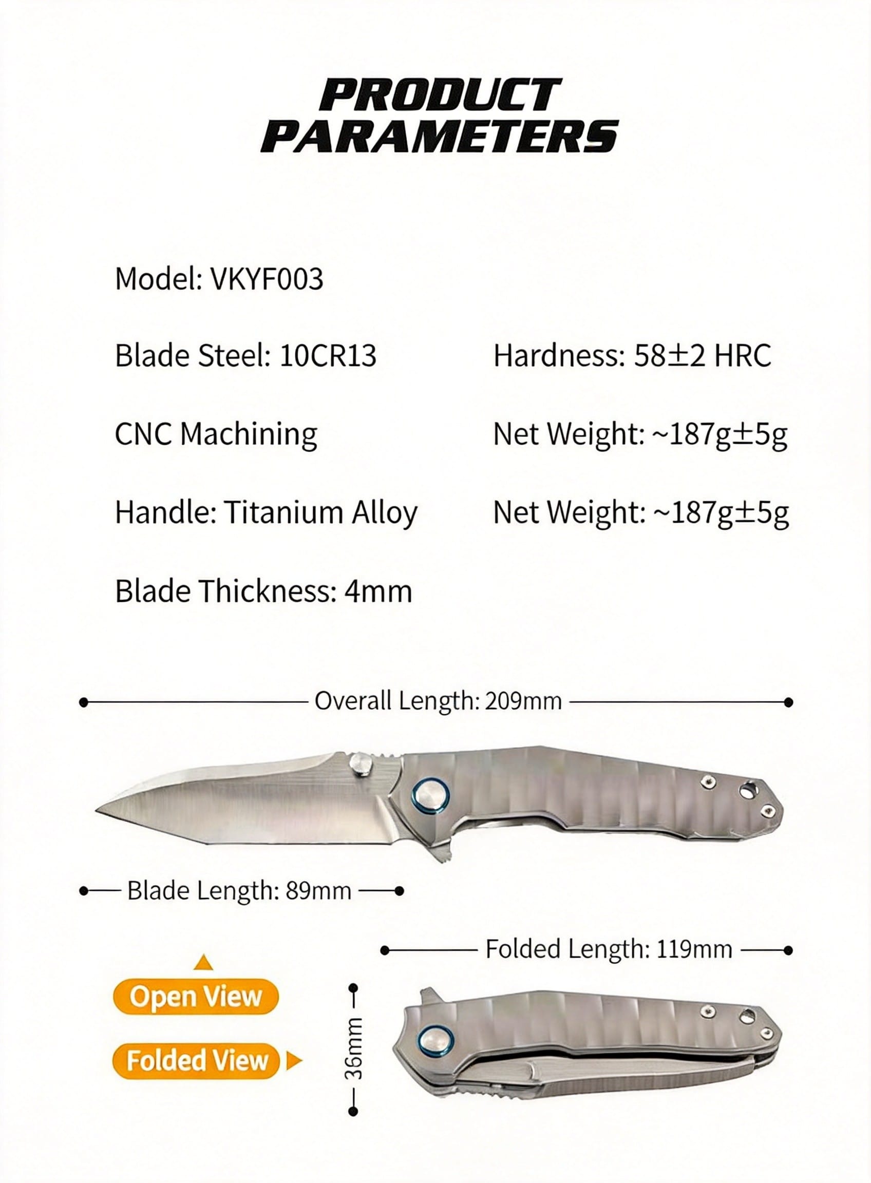 10CR13 Titanium Alloy Folding Knife VKYF003 - Image 2